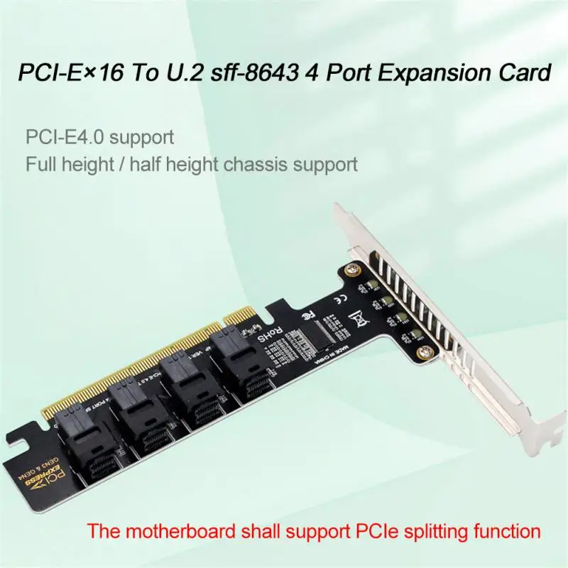 

PCI-E X16 To 4-port U.2 SFF-8643 Expansion Card Adapter PCIe 4.0 Split Card High Speed PCI-E Riser With LED Working Indicator
