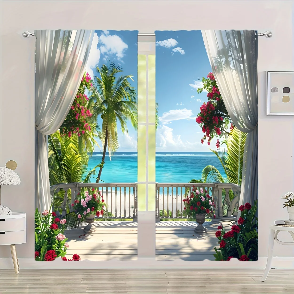 

Светофильтрующие шторы с тропическими пейзажами, 2 шт.