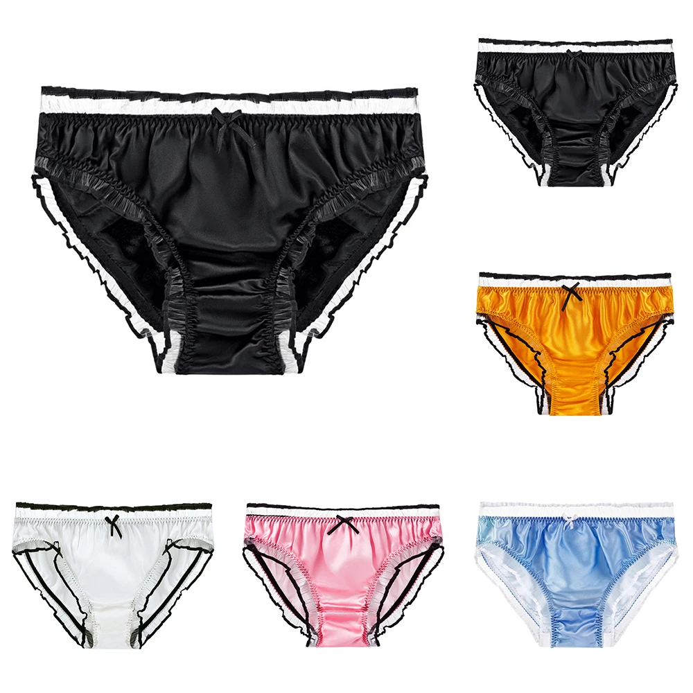 

Women Classic Shades Briefs Luxury Pure Silk Sexy Knickers Lace-trimmed Underwear Breathable Briefs Elastic Panties