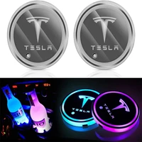 2pcs 7colors led car cup holder lights for tesla model 3 y x 2021 changing usb luminous coaster water cup bottle pad accessories
