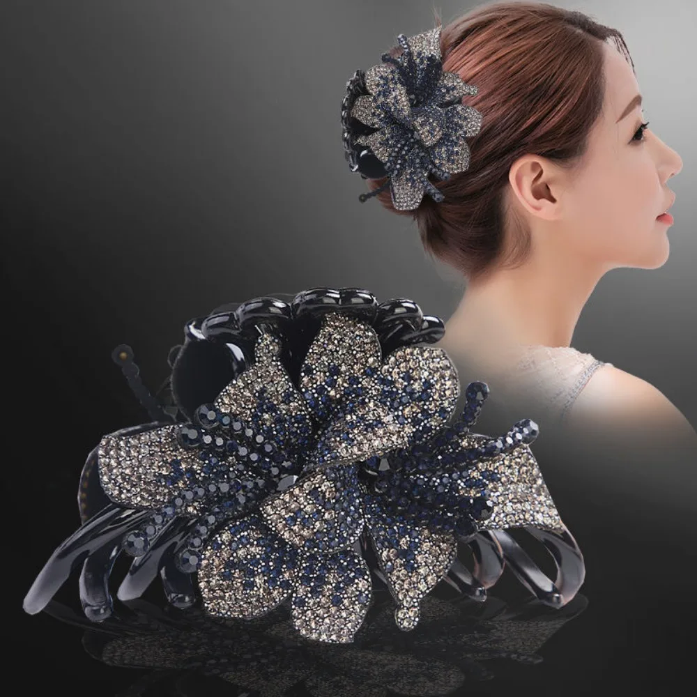 

Ladies Headpiece Barrettes Flower Rhinestone Hair Grab Crystal Headwear Claw Clip