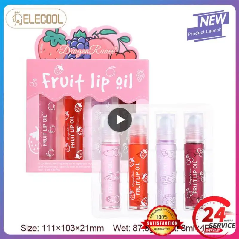 

Long-lasting Transparent Lip Glaze Fruit Roll-on Lip Oil Set Transparent Toot Plump Moisturizing Glass Lip Gloss Lip Care