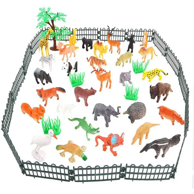 

53 Pieces Simulation Mini Jungle Dinosaur Animal Model Table Desktop Ornament Collections Animal World Toy Set For Children Kids