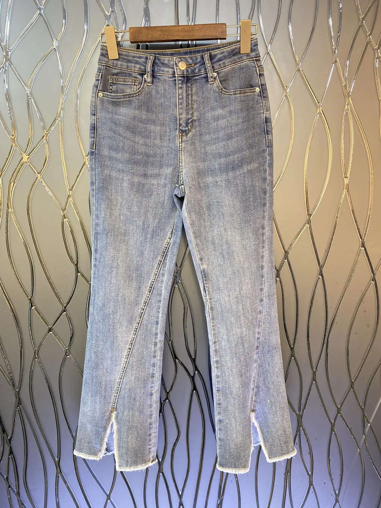 

Новинка Осень-зима 2023 модная женская одежда джинсы с разрезом 0802