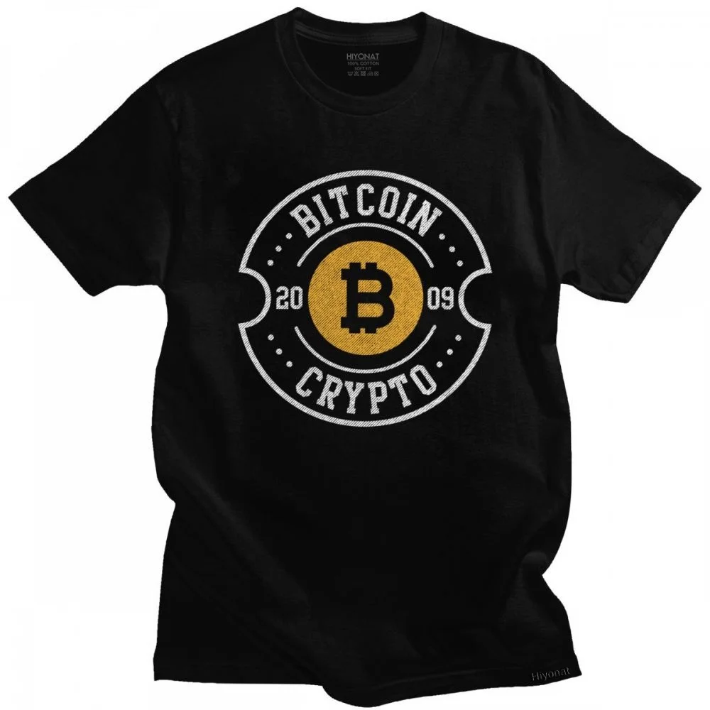 

Vintage Bitcoin Logo Tshirt Men Short Sleeve Leisure Tees Crypto 2009 Currency Traders T-shirt Soft Cotton T Shirt Merchandise