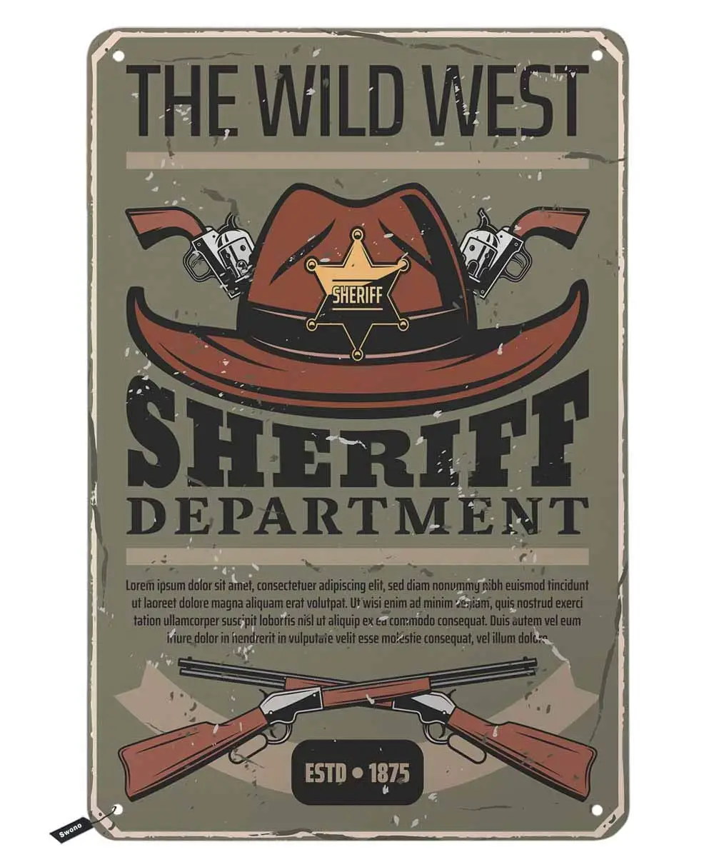 Оловянные плакаты Swono с диким Западом ковбойская шляпа пистолетами и надписью