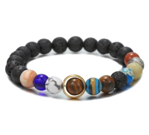 Мужской плетеный браслет из вулканического камня матового черного стекла