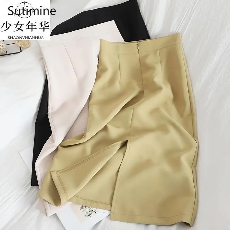

Women Dress Spring and Summer Simple Split One-step Skirt Temperament High Waist Hip Skirt Slim Korean A line Skirt Girl
