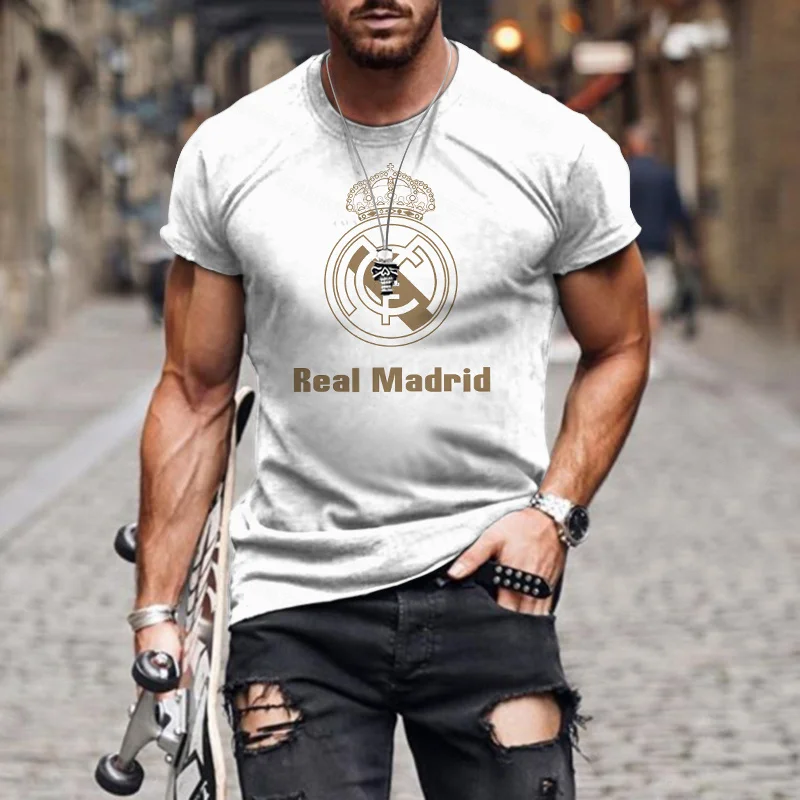 

Men's Oversized T Shirt 3D Printed Casual Vintage Real Madrid Summer O-Neck Short Sleeve Shirts Fashionable Sports Blouse