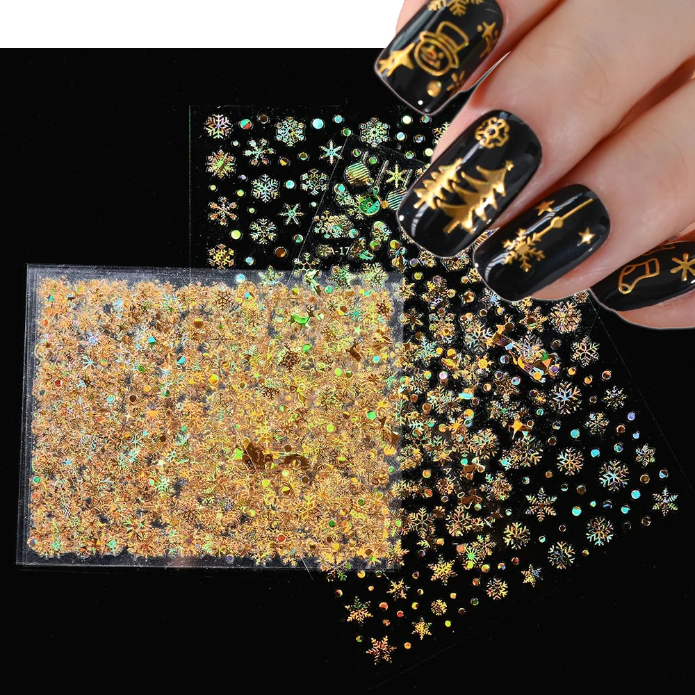 

12 Sheets Christmas Nail Art Stickers 3D Snowflake Nail Decals Self Adhesive Manicure Sliders Decals Winter Xmas Nail Supplies