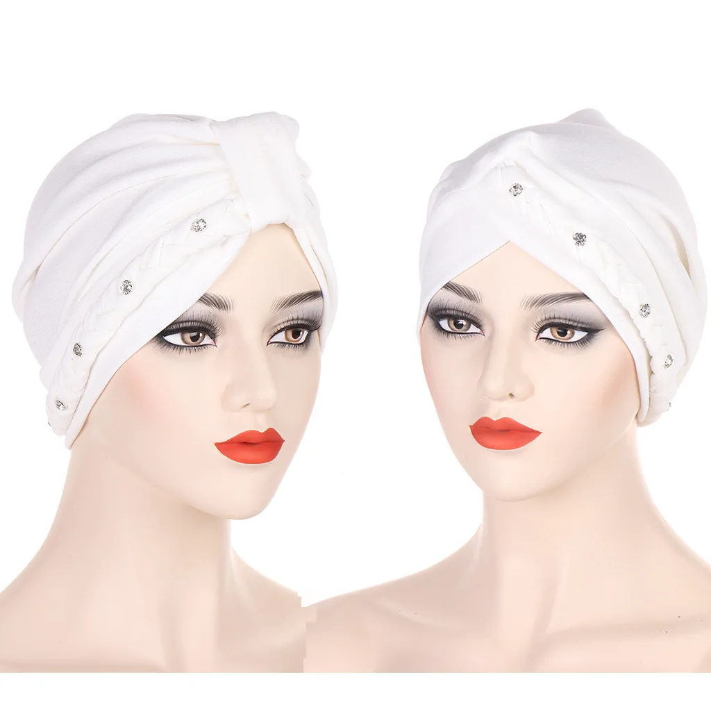 

Muslim Women Solid Pre tied Knot Double Braid Turban Hat Cancer Chemo Beanie Cap Headwear Headwrap Head Cover