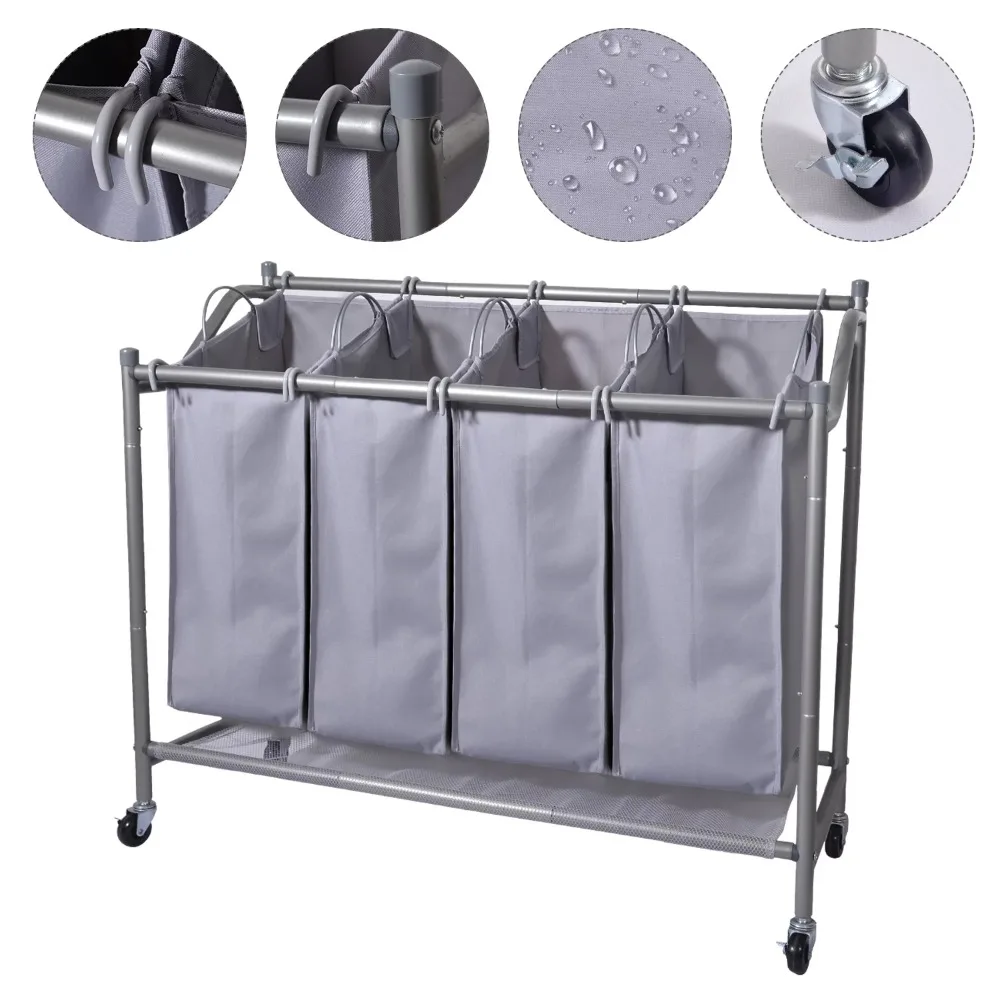 

Classics Rolling Laundry Hamper,Heavy-Duty 4-Bag Laundry Sorter Cart,Laundry Organizer with Wheels,Gray