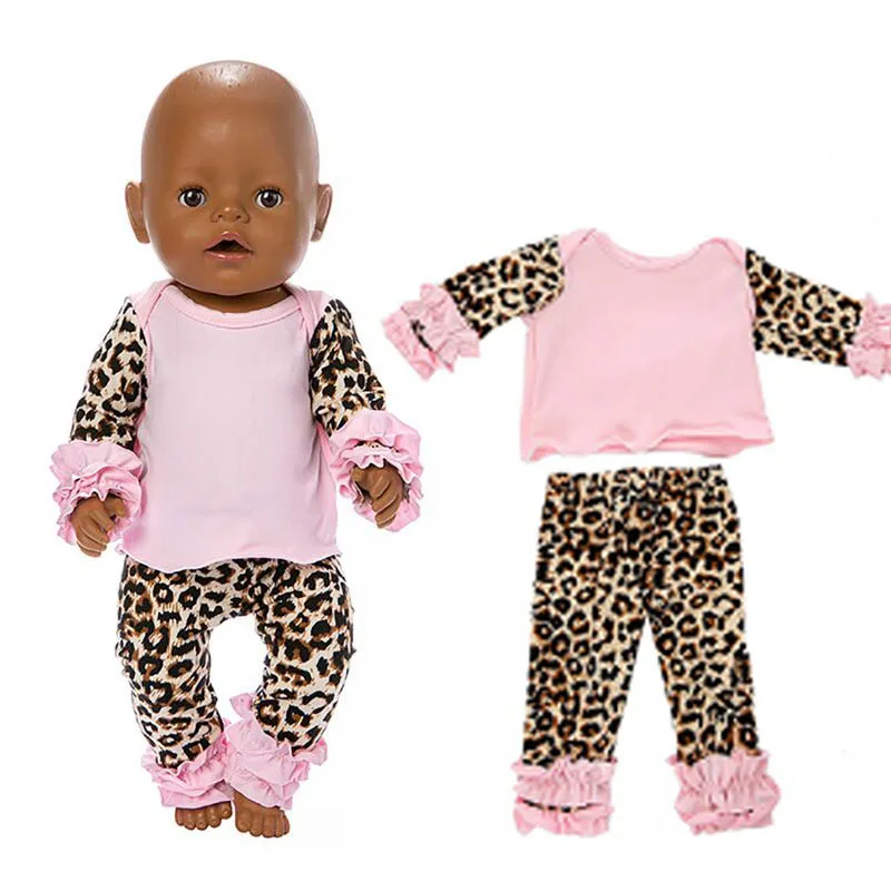 

2022 New Fit 17 inch 43cm Born New Baby Doll Clothes Accessories Leopard Print Clothes For Baby Birthday Gift
