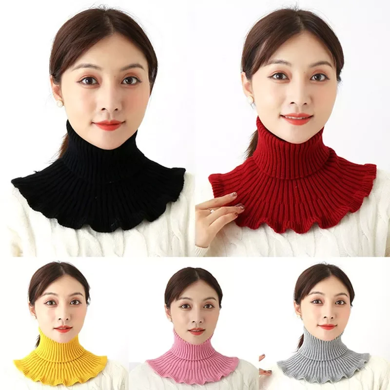 

Women Warm Ruffles Detachable Lapel Fake Collar Winter Turtleneck Collar Removable Knitted Ladies False Collar Scarf