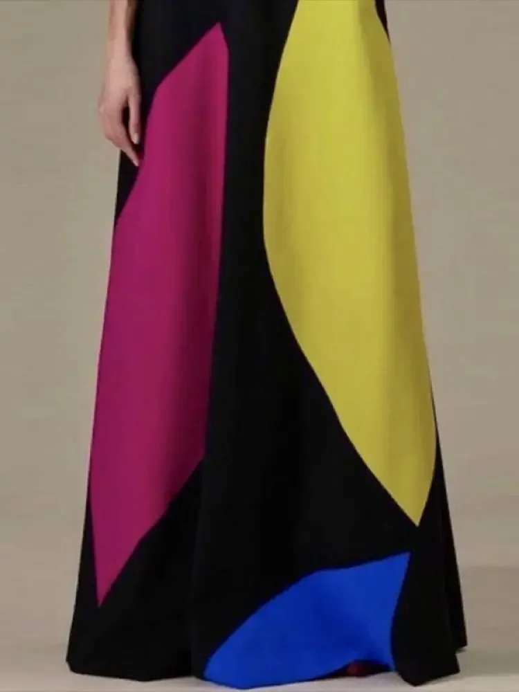 Freeacy контрастное цветное платье макси для женщин с воротником-стойкой и запахом