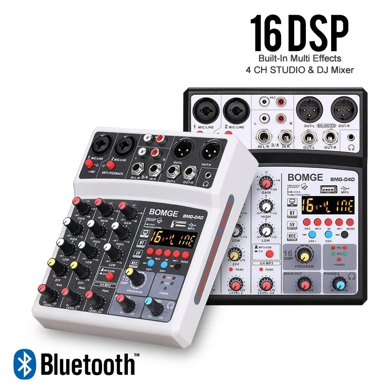 

Go 4 Channels Audio Sound Mixer Mixing DJ Console USB with 48V Phantom Power 16 DSP Effects