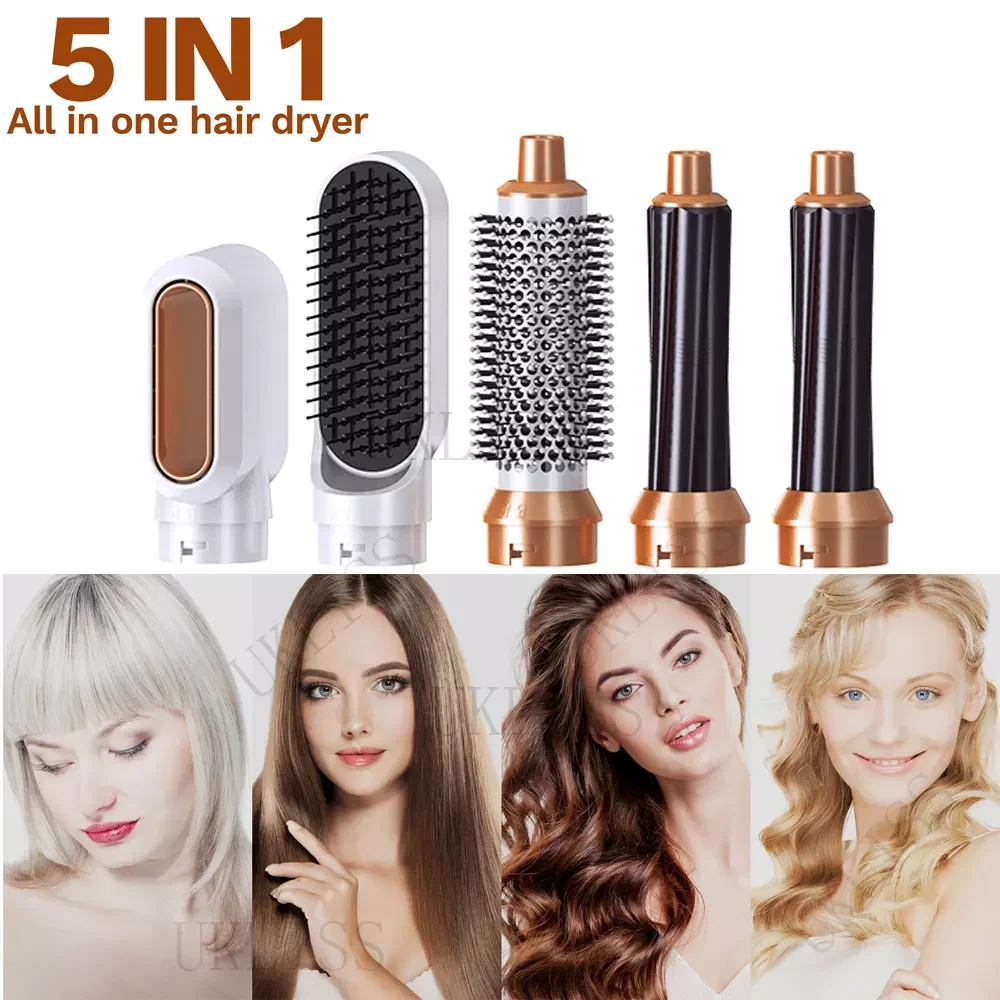 

NEW2023 5 in 1 Curling Straightening Dryer Brush Hot Air Brush One Step Hair Dryer and Volumizer Air Styler Blow Dryer Comb