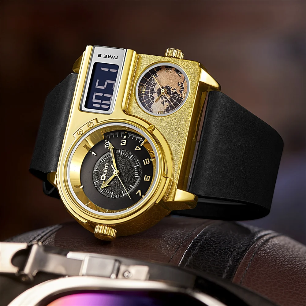 Роскошные Брендовые мужские часы Oulm 5026 двойной дисплей два часовых пояса