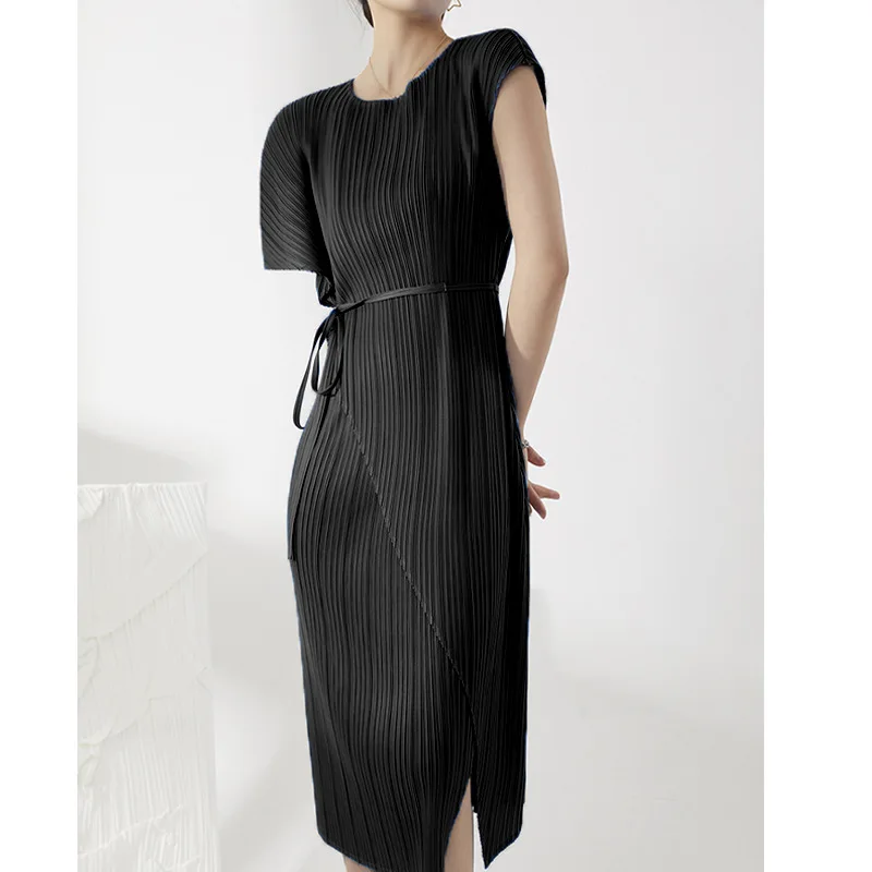 

Женское платье миди, элегантное Плиссированное летнее однотонное простое свободное универсальное платье средней длины, 2023
