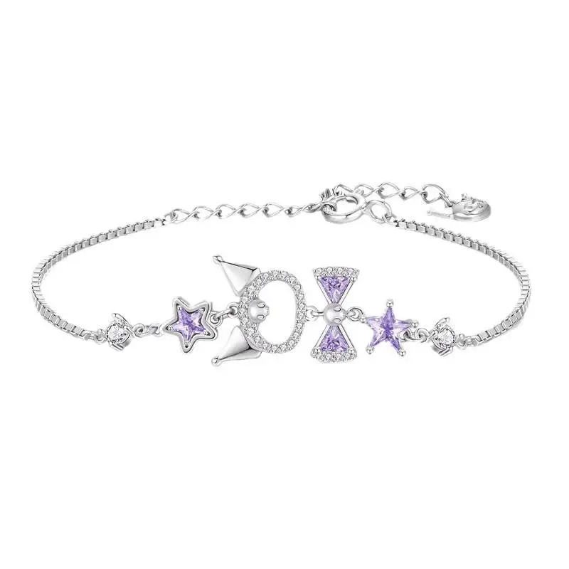 

Kawaii Sanrio браслет Kuromi мультфильм милый Модный Нежный Стерлинговое серебро комплект с бриллиантами браслет для девочек рождественские подарки