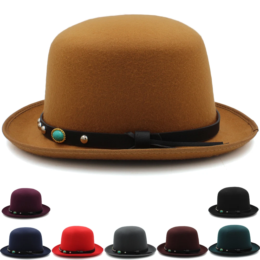 

Men Women Classical Retro Oval Top Woolen Bowler Hats Fedora Caps Trilby Derby Sunhat Travel Party Outdoor Size UK L US 7 3/8