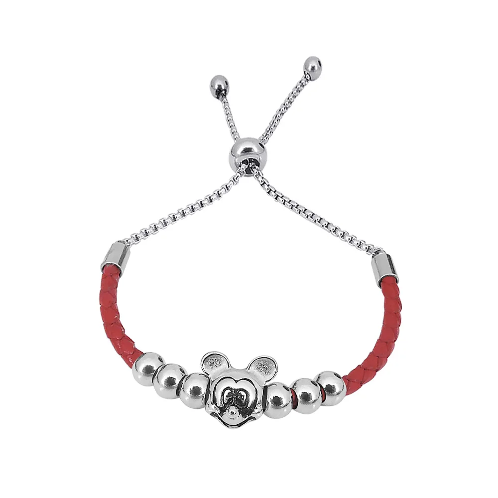 

Cartoon Mickey Minnie Beads Charm Leather Bracelets&Bangles For Women Kid Bracelets Charm Jewelry Bracelet