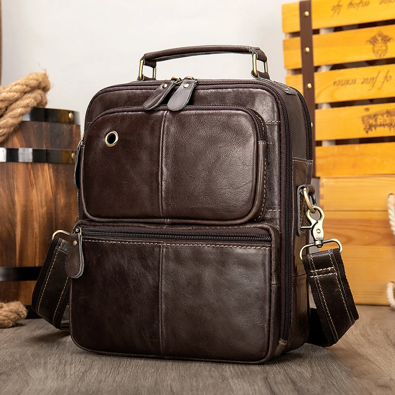 

Crossbody Bags For Men Retro Genuine Leather Shoulder Bag Versatile Zipper Satchels Fashion Top Layer Cowhide Oil Coffee Clutch
