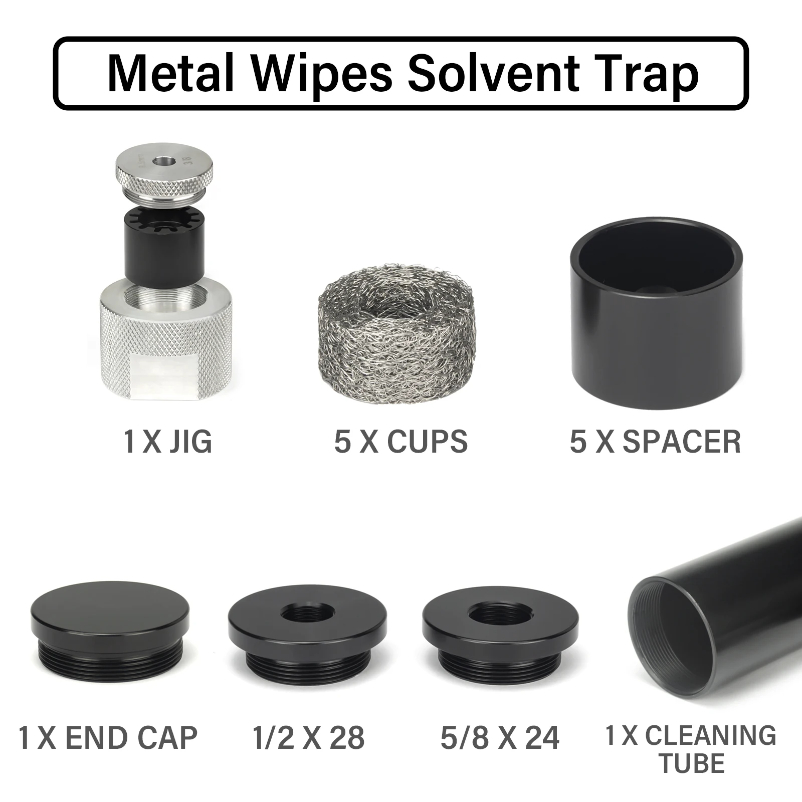 

7.5"L 1.5"OD Aluminum 1/2x28+5/8x24 Solvent Trap Fuel Filter 1-3/16x24 Thread with 5pcs Metal Mesh with Guide Drilling Jig Kit