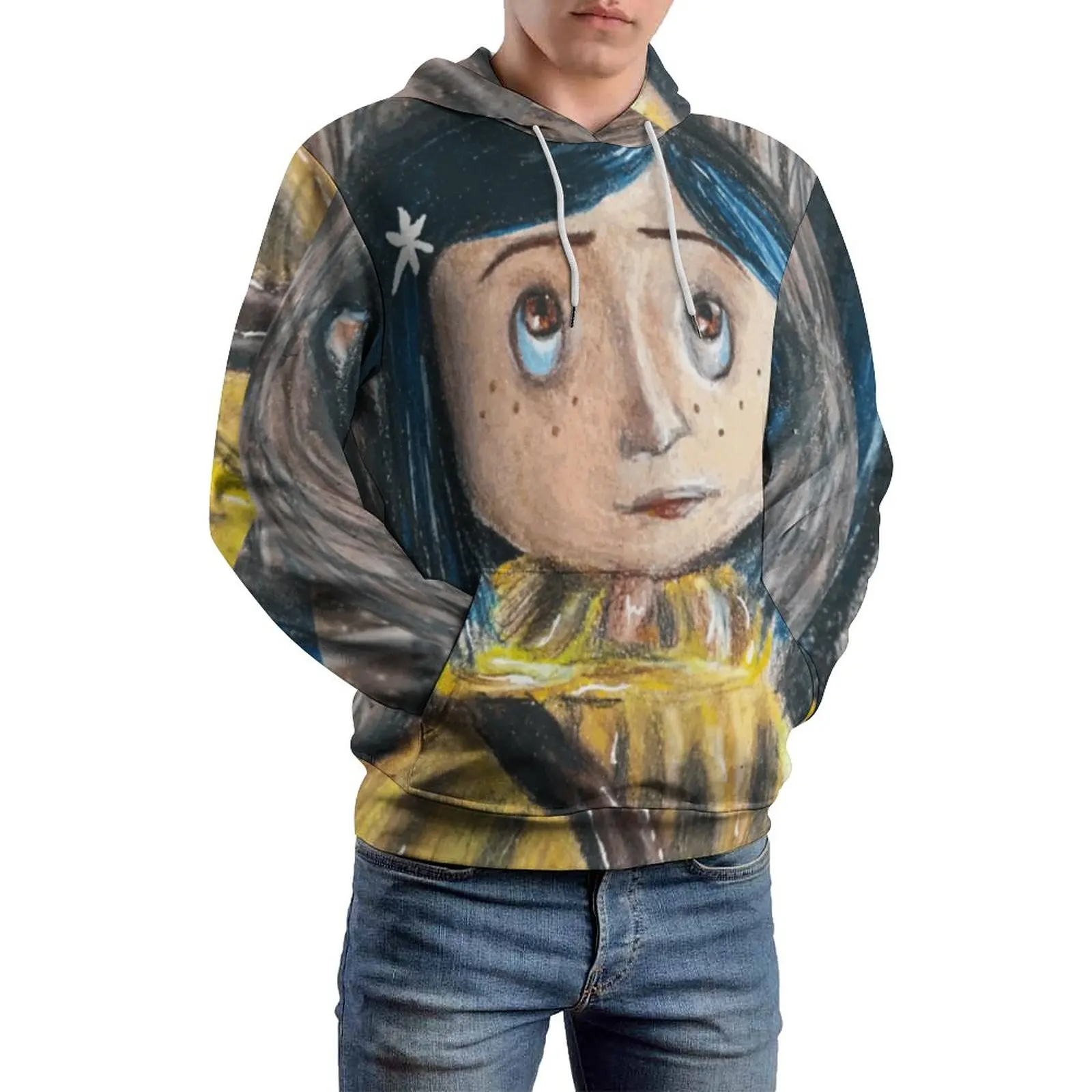 

Coraline Casual Hoodies Halloween Haunted Drawings Spooky Cartoon Fashion Hoodie Long Sleeve Aesthetic Design Hooded Sweatshirts