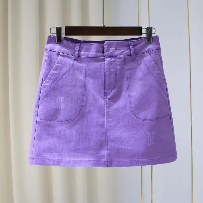 Denim skirt 2022 spring new high waist scratch denim short women's anti-running skirt elastic  extreme sexy mini micro skirt