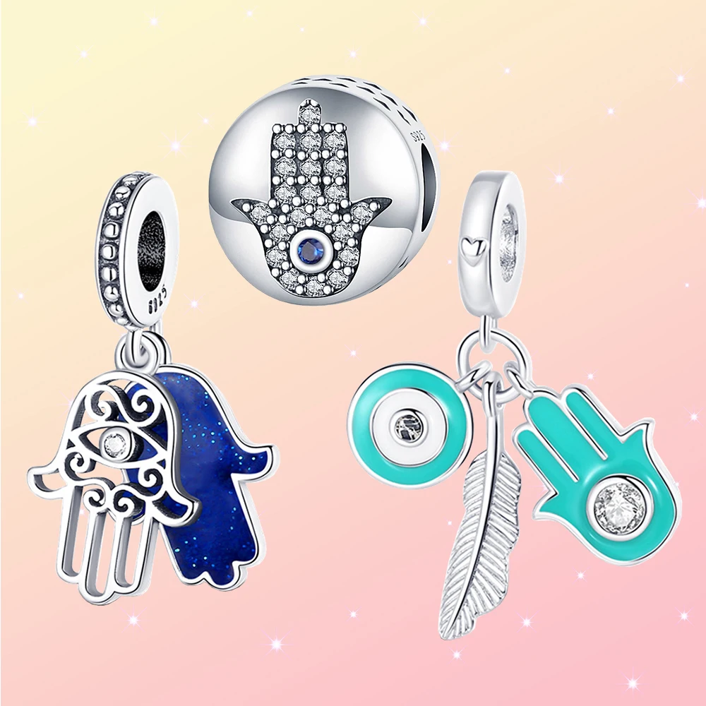 

925 Silver Lucky Hand Diamond Pendant Beads DIY Bracelet Necklace Fit for Pandora Romantic Ladies Anniversary Party Gifts