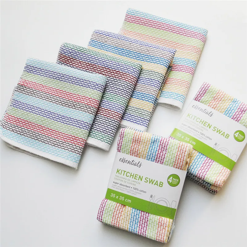 

4Pcs/set 34x34cm Double-Sided Absorbent Kitchen Swab Dish Cloth Non-Stick Oil Wipes Scouring Pad Cotton Towels
