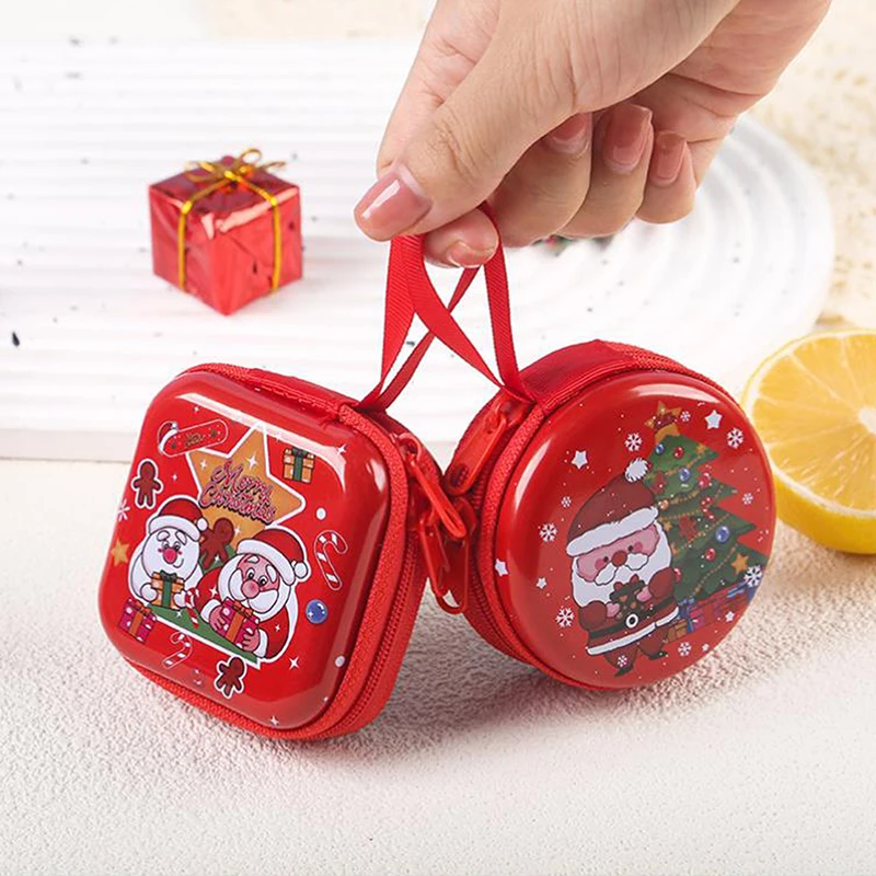 Жесть с рождественским узором кошелек для монет круглая квадратная сумка