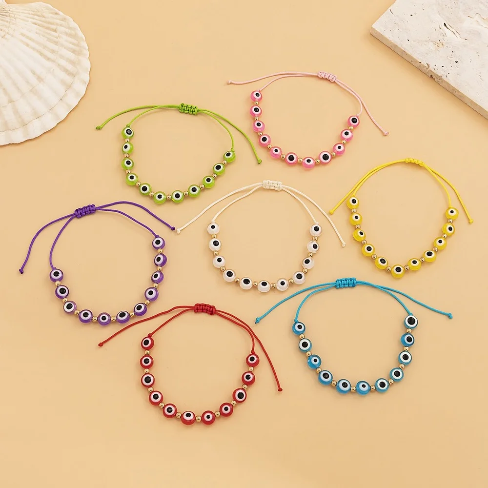 

Lucky Evil Eye Bracelet Set White Blue Evil Eyes Lucky Couple Bracelets for Women Colorful Crystal Bead Rope Chain Charm Jewelry