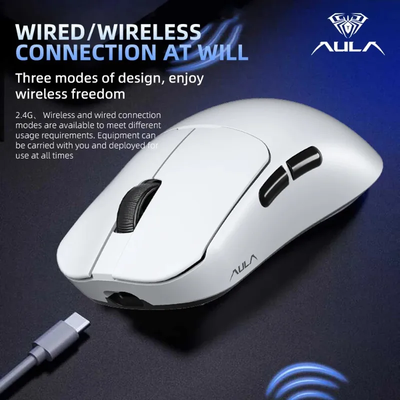Игровая мышь AULA SC380, трехрежимная, беспроводная, Bluetooth, перезаряжаемая, с магнитной базой, 12000 DPI, RGB, легкая, для киберспорта (art.: 3920dbd306511) - 3920dbd306511