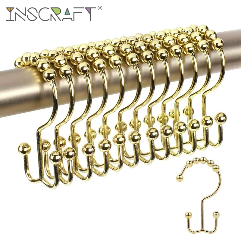 12PCS Rust Proof Stainless Steel Double Glide Shower Curtain Hooks Shower Curtain Rings for Bathroom Shower Rods