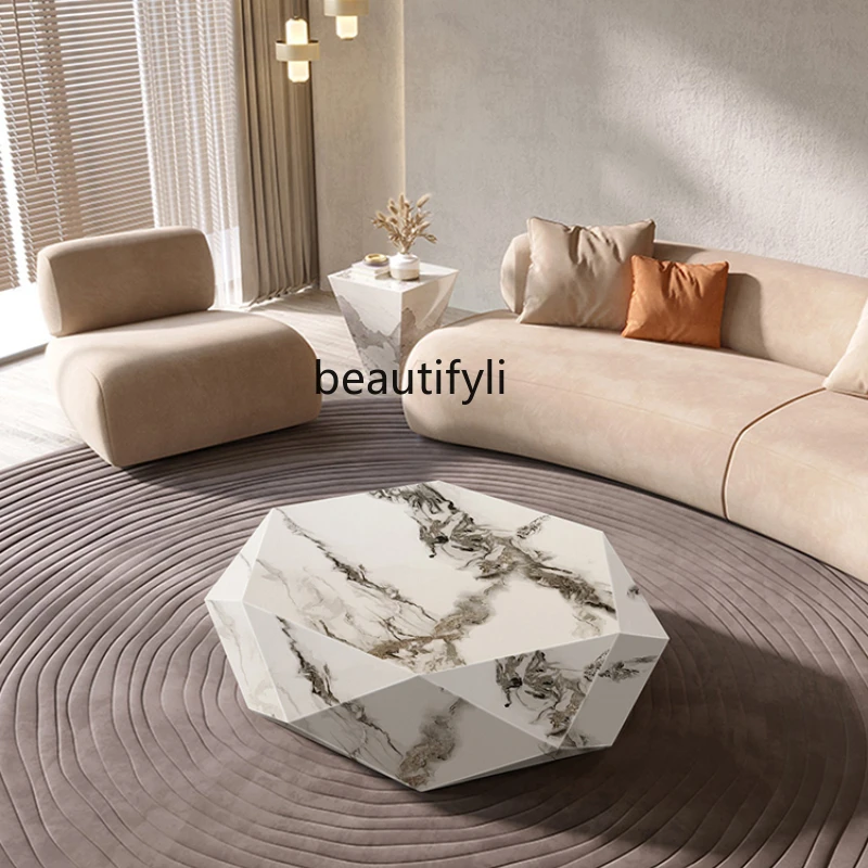 

LBX Light Luxury Stone Plate Coffee Table round New Modern Simple Coffee Table Creative Coffee Table