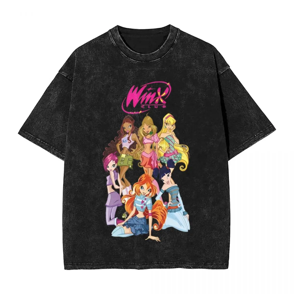 Футболки с героями мультфильмов W-Winx Clubs стираная футболка в стиле Харадзюку