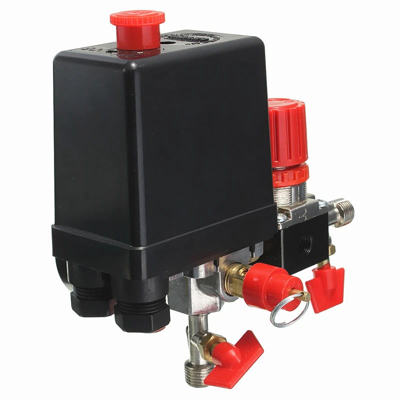 

Air Compressor Pump Pressure Valve Vertical Cross Control Switch 12 Bar 240V 175psi Manifold Relief Regulator With Gauges Switch