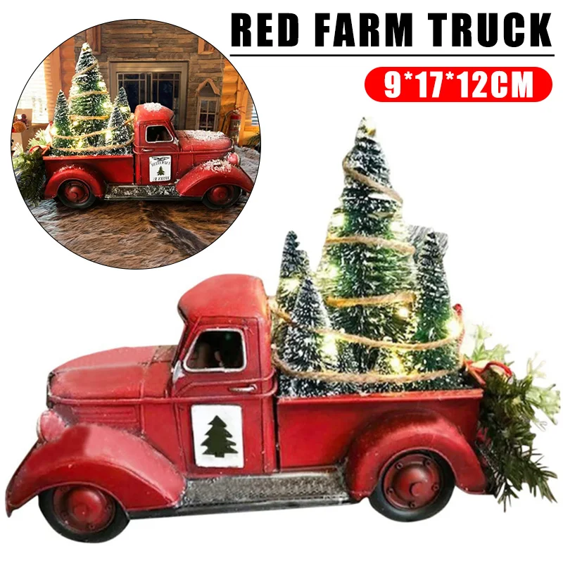 

Red Farm Truck Christmas Statues Ornaments Farm Truck Home Furnishing Decor With Lights Red Farm Truck Home Tabletop Figurines