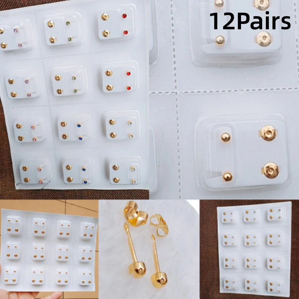 12 Pairs Crystal Medical Earrings Piercing Tools Kits Ear Stud Surgical Steel Stopper for Body Ear Piercing Gun Jewelry Fashion