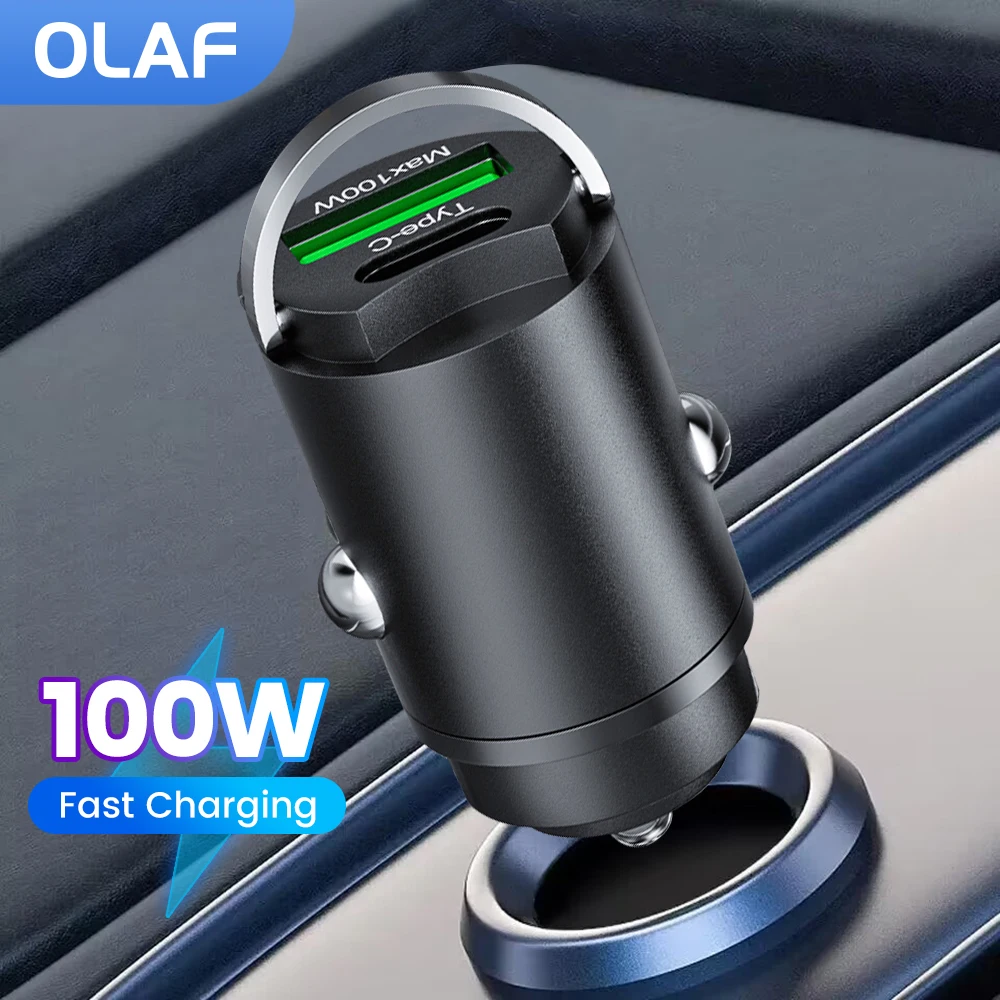 

Olaf 100W Mini USB Car Charger PD QC 3.0 Fast Charging USB C Car Phone Charger Adapter For iPhone 14 13 12 Xiaomi Samsung Huawei