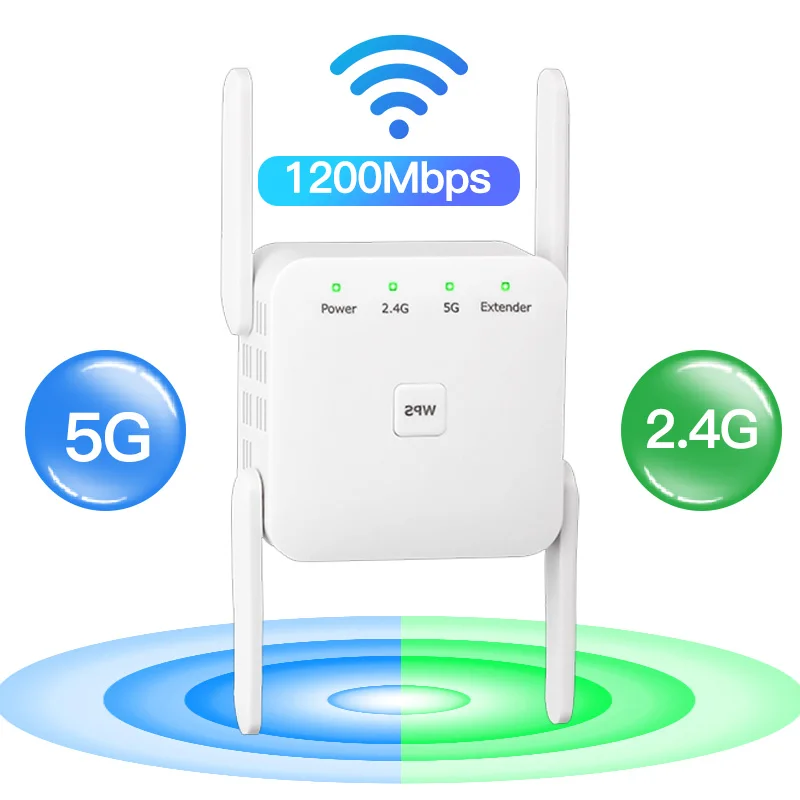 

5G WiFi Repeater Wireless Booster 1200Mbps Router Amplifier 300Mbps Wi-Fi Long Range Extender 2.4G Network Access Point Easy Set