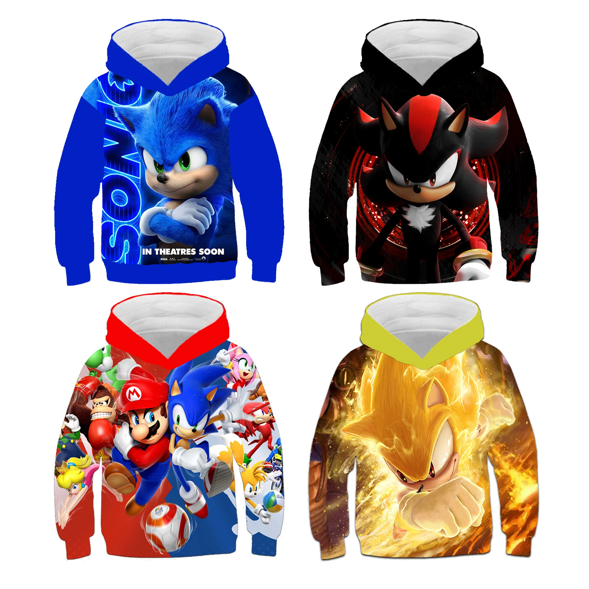 

3-14 Year Kid Sonic Hoodie Sweatshirts Baby Boys Girls Clothing Children Cartoon Tops Toddler Tee Boys Clothing Sets Kids Hats