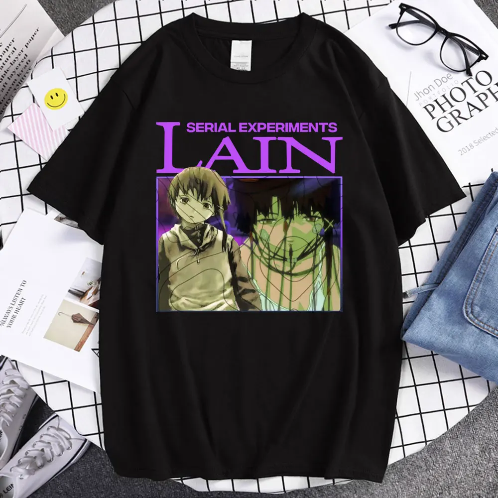 

Футболка мужская с принтом серийных экспериментов по манге, хлопковая тенниска с коротким рукавом, уличная одежда в стиле Харадзюку, футбол...