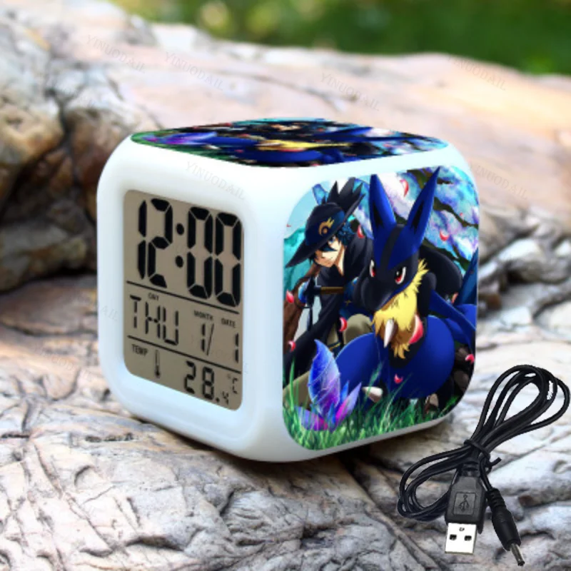 

New Toys Action Figure Pokemon Night Light Colorful Changing Clock Go Digital 7 Colors Change LED Digital Alarm Clock For Kid