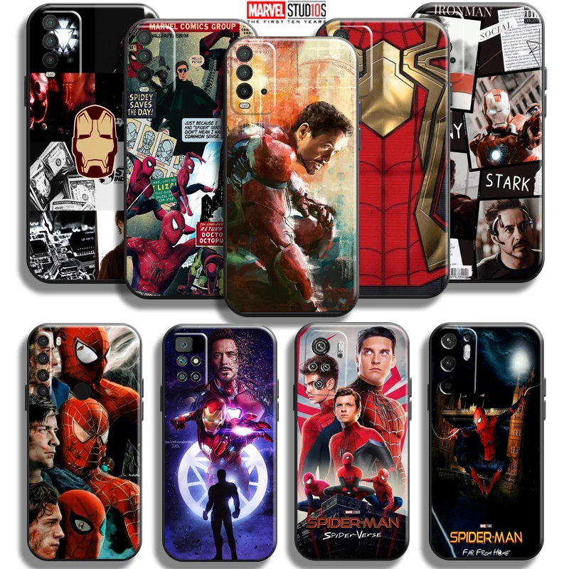 

Avengers Spiderman Iron Man Phone Case For Xiaomi Poco X3 PRO NFC X3 GT POCO M3 M3 Pro 5G F3 GT Coque Liquid Silicon Black Soft
