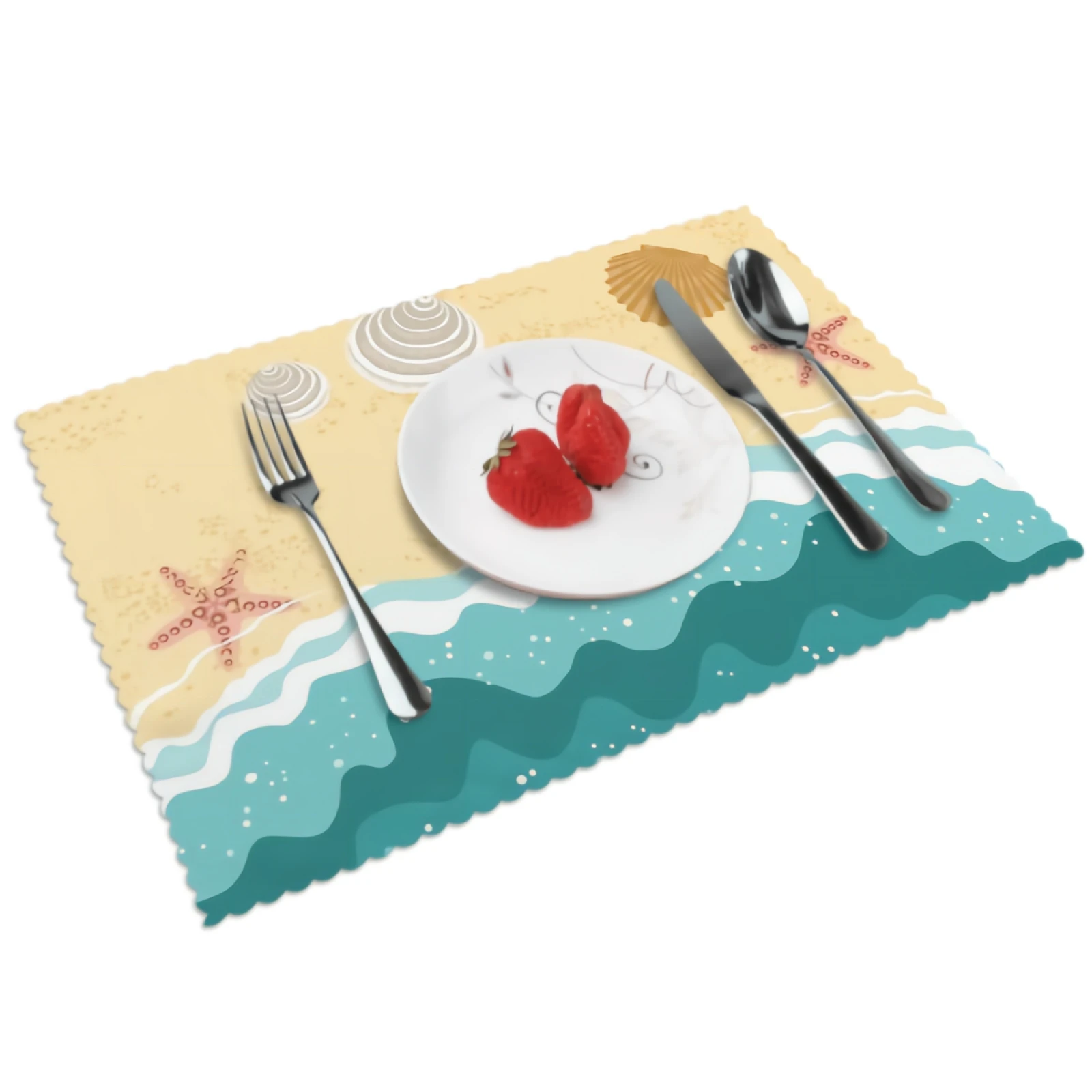 

Seashell Starfish Placemats for Dining Table Set of 4 Washable Place Mat Vacation Beach Polyester Kitchen One Size