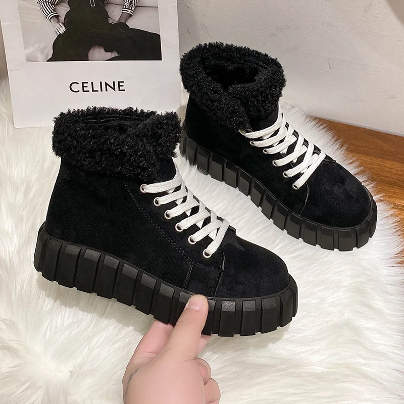 New Women Boots Fashion Heels Platforms Casual Ankle Boots Female Lace Up Shoes Woman Booties Chunky Shoes for Women Boots