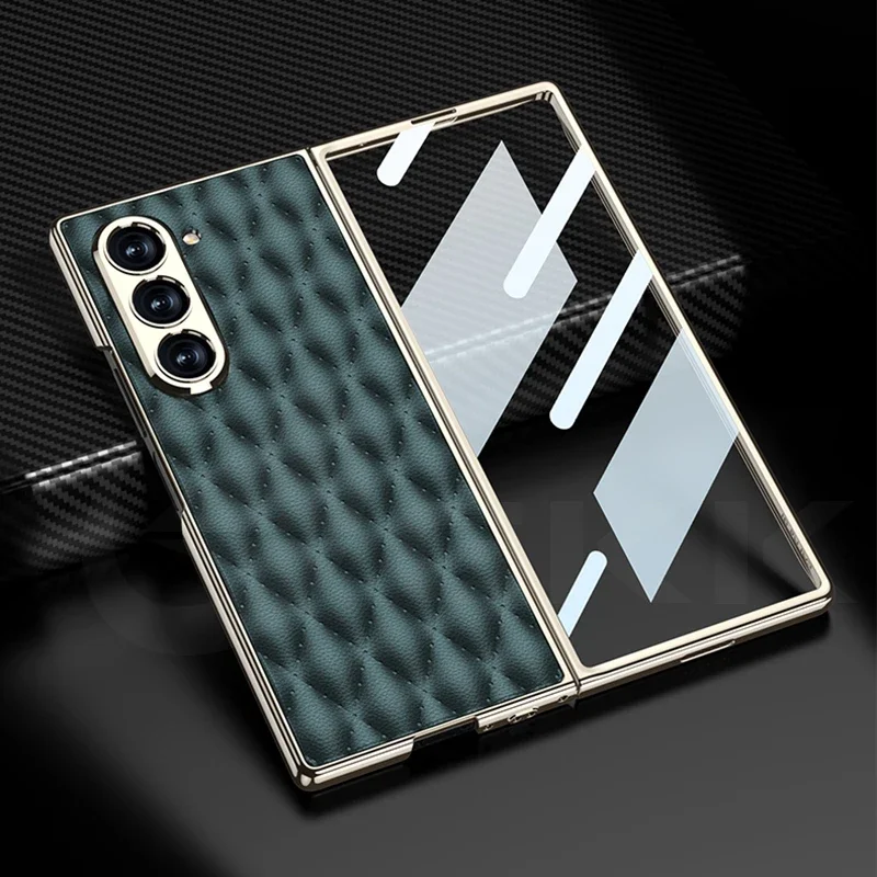 Фото Для Samsung Galaxy Z Fold 6, чехол из ромбовидной кожи с роскошным покрытием, стеклянный защитный чехол для камеры, чехол для Galaxy Z Fold6 5 №2